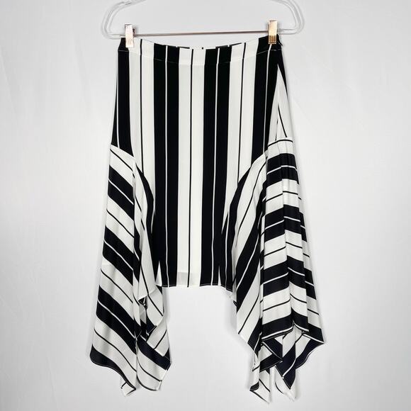 Joie Size 4 Black White Esha Silk Striped Asymmetrical Midi Skirt Zip Side - Picture 1 of 11